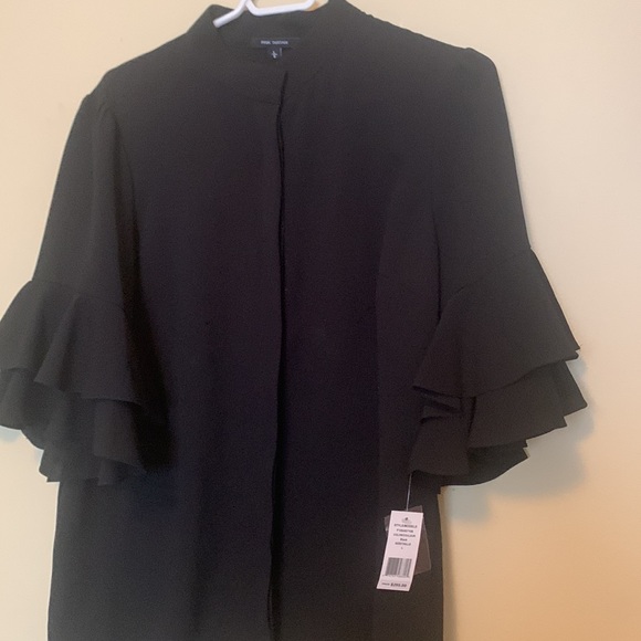 Pink Tartan size L. Black crepe material chinese collar 3/4 sleeves - Picture 4 of 7